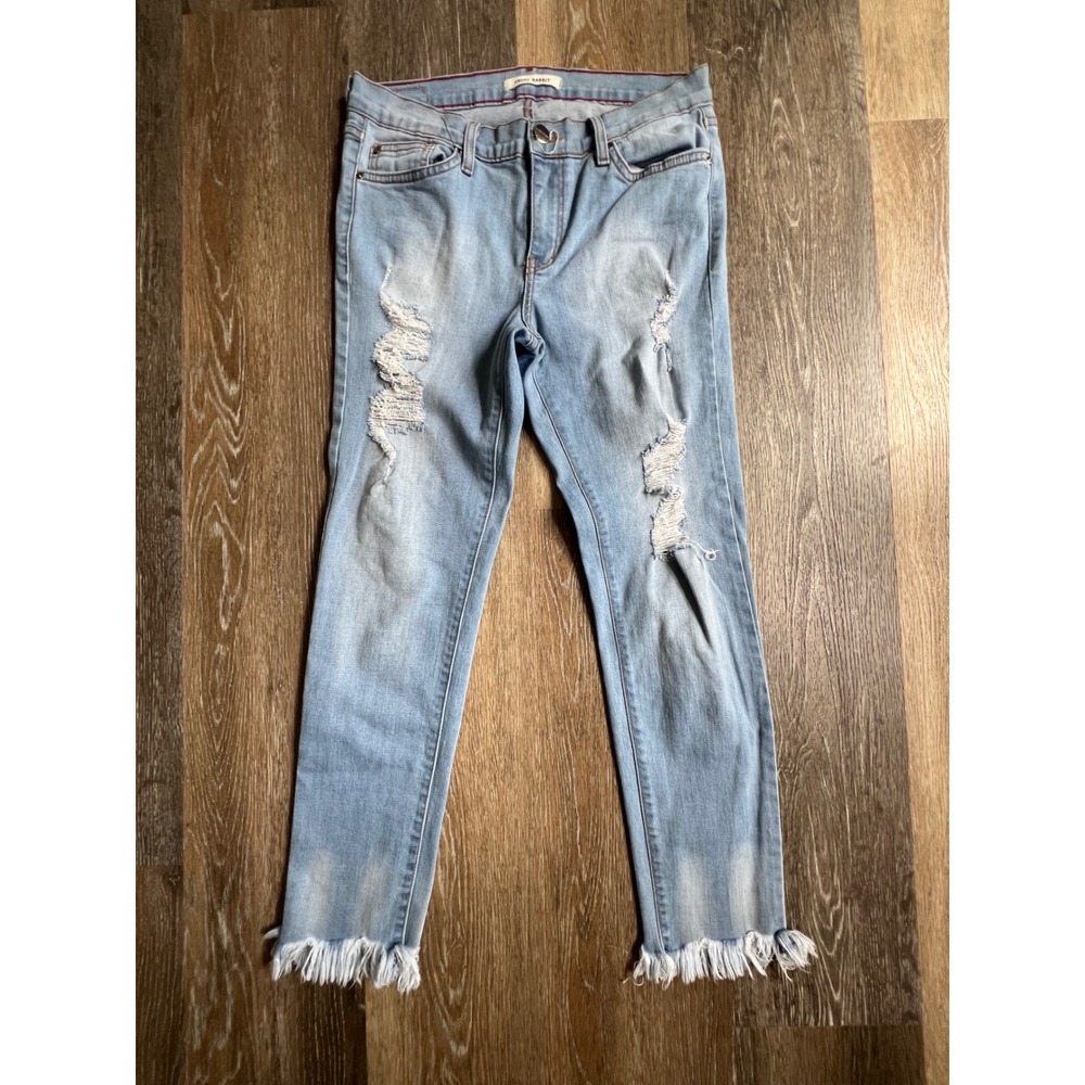 Angry Rabbit Skinny Jeans Womens 30/11 Light Blue Distressed Frayed Hem AJ501-B